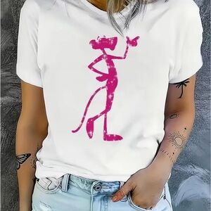 NEW Chic White Tee with Pink Panther Graphic
